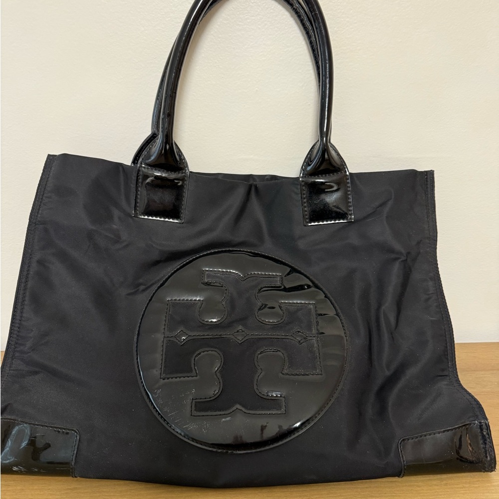 Tory Burch Black Patent Logo Tote